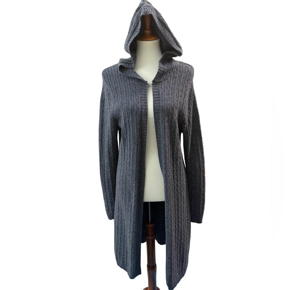 Relativity Wool Ribbed Hooded Cardigan Sweater